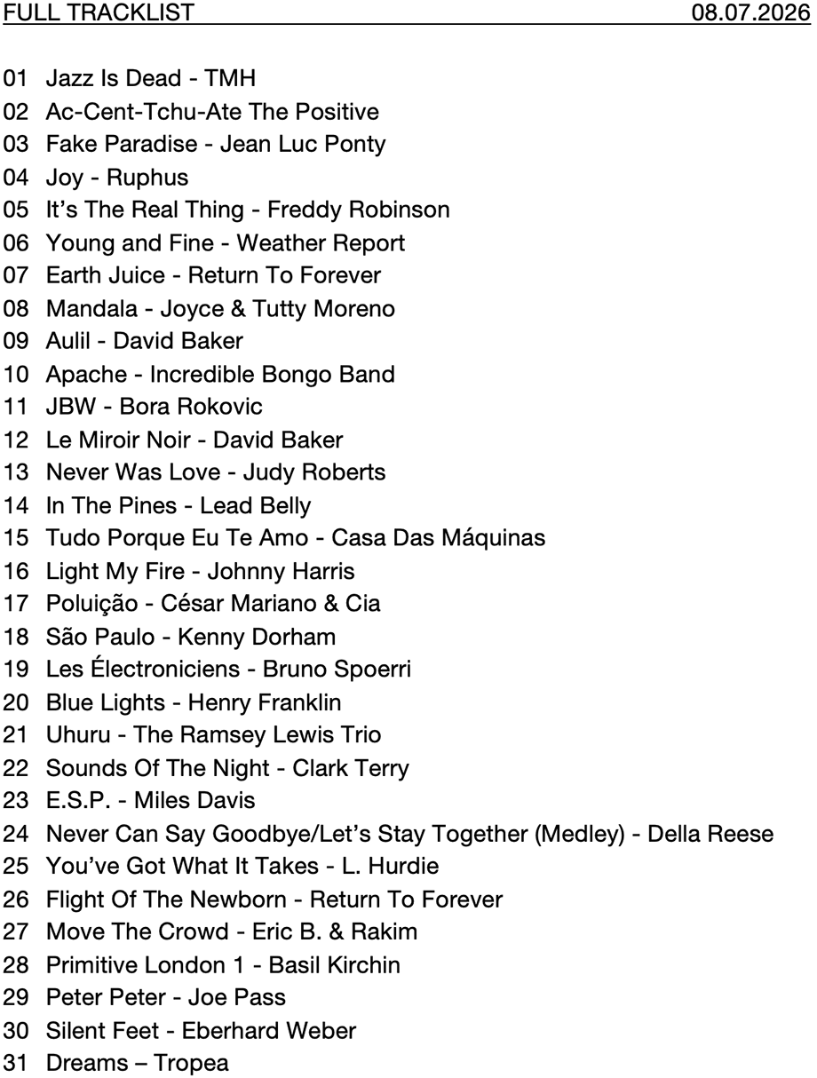 8/7/26 tracklist