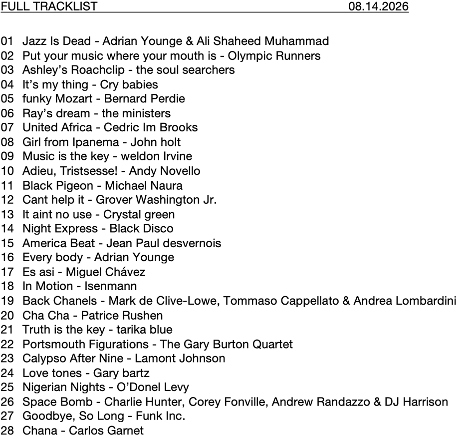 8/14/26 tracklist