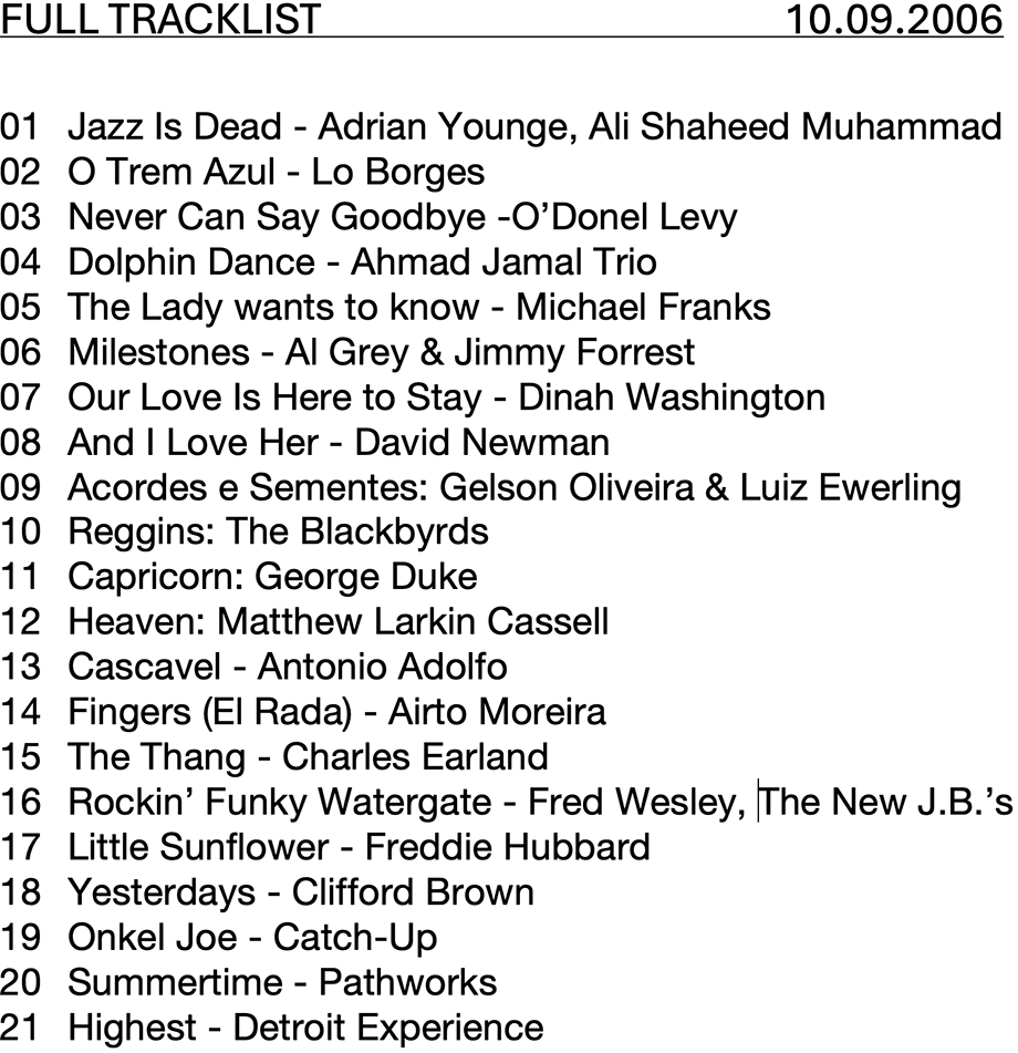 10/9/26 tracklist